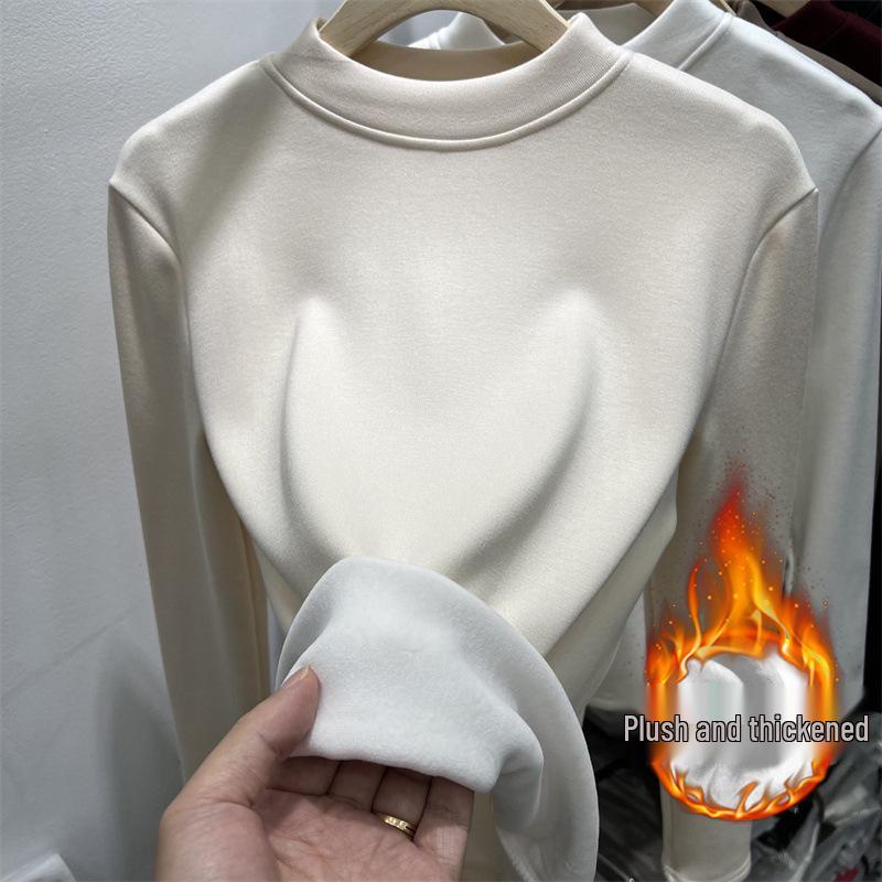 Women's Velvet Half-High Collar Long-Sleeve Base Layer Top for Autumn/Winter