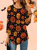 Women's Loose Round Neck Three Quarter Sleeve Tee 3D Halloween Pattern Ideal Halloween and Christmas Gift