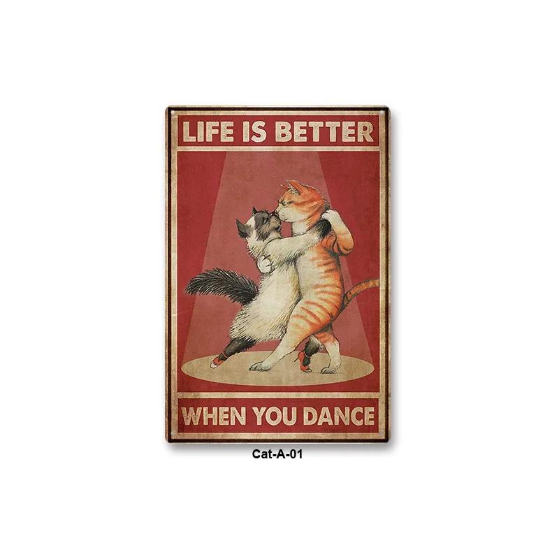 Metal Tin Sign Vintage Anime Animal Black Cat Poster Shabby Wall Plate Signs Crafts Garage Home Decor Plaques Tinplate Painting