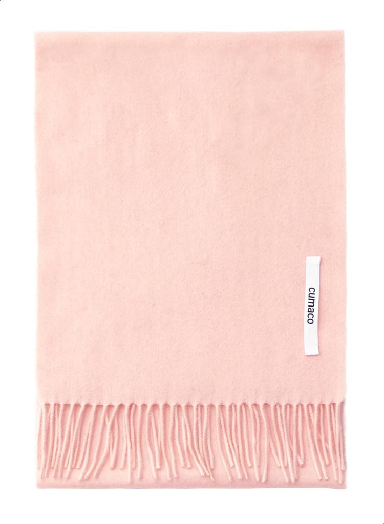 Pale Pink Cashmere and Wool Plaid Check Wool Brand [cumaco] 06. Scarf, Pattern, Unisex, Large, Thick, Blend, Name, Gift, Peach, C-T1011B-0707