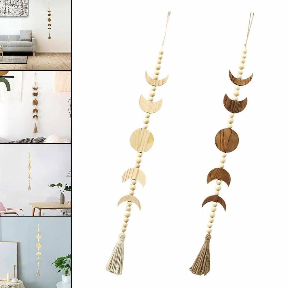 Home Decoration Boho Celestial Ornament Garland Wood Moon Phase Wood Bead Wall Hanging