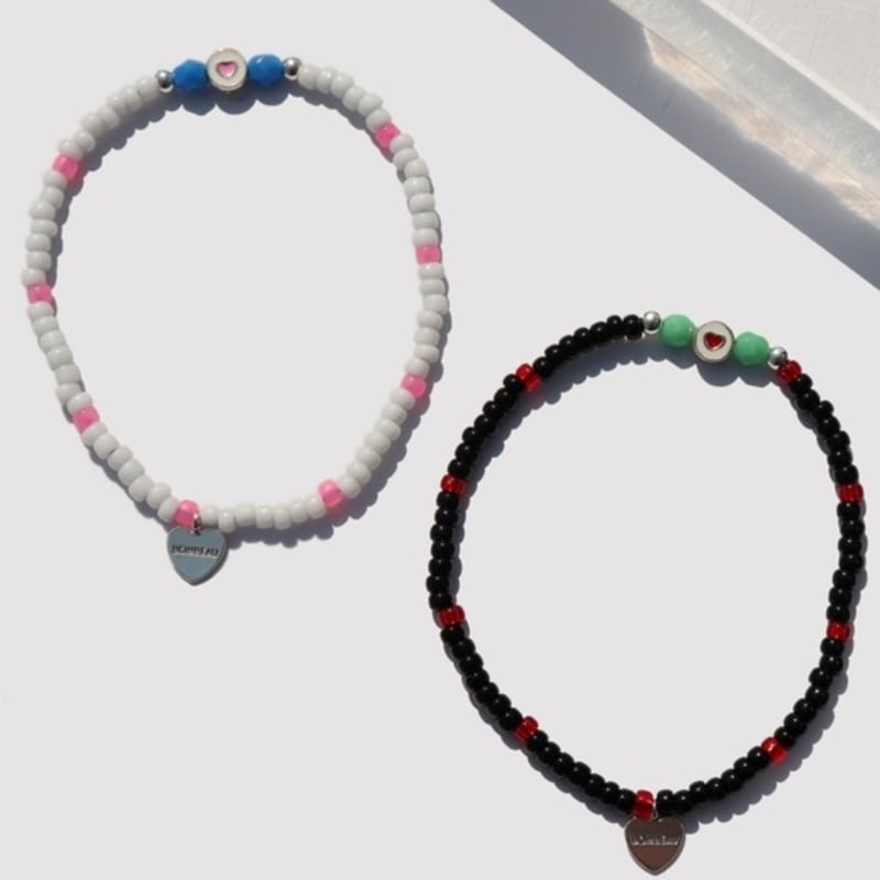 BONBEAU Soul Heart Charm Glass Beads Bracelet Colored Heart Charm Point Glass Bead Bracelet