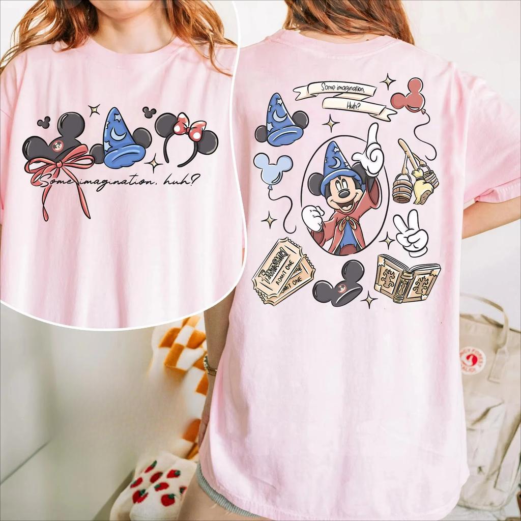 New Fashion Trend Bow Mickey Sorcerer Imagination Print Shirt Walt   Fantasy Mickey Fantasy Loose Plus Size Top