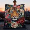 1pc Tiger FlowersOutdoor Blanket, Soft And Comfortable Blanket, Casual Warm Outdoor Blanket, Good Birthday Gift Yy260328088