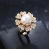 Stylish Korean Open Ring with Zirconium Diamond, Pearl, and Four-Leaf Clover Design