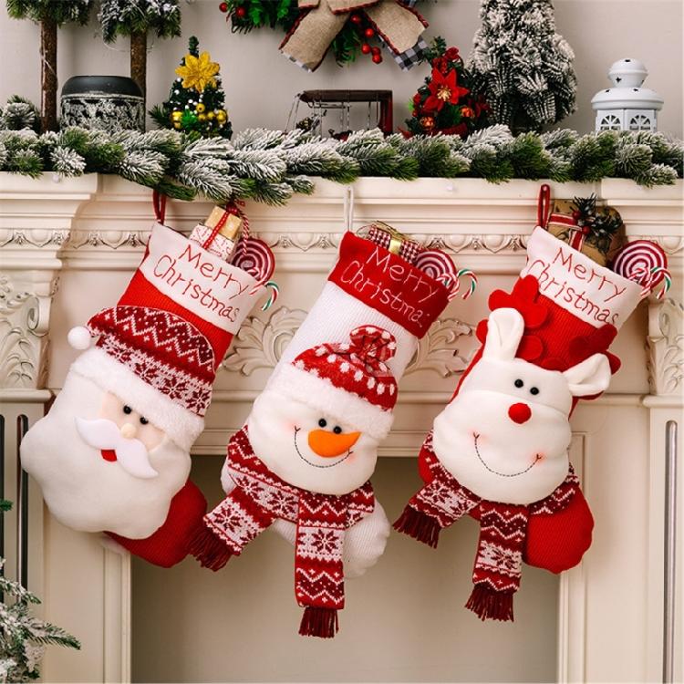 Set of 2 Christmas Stocking for Fireplaces Decoration Stylish Knitted Gifts Bag Santa/Snowman/Elk Hanging Ornament