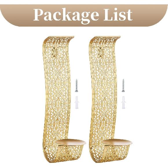 Sziqiqi Gold Candle Sconces Wall Decor Set of 2 - Rustic Pillar Wall Candle Holder for Farmhouse Vintage Hallway Wall Decor Decorative Bathroom Metal