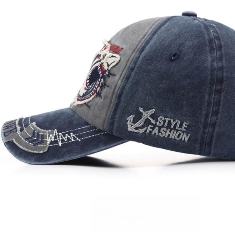 Retro Shark Embroidered Baseball Cap Cotton Solid Color Men Women Unisex Animal Cartoon Streetwear Hip Hop Urban Street Style Sun Hat Outdoor Sport
