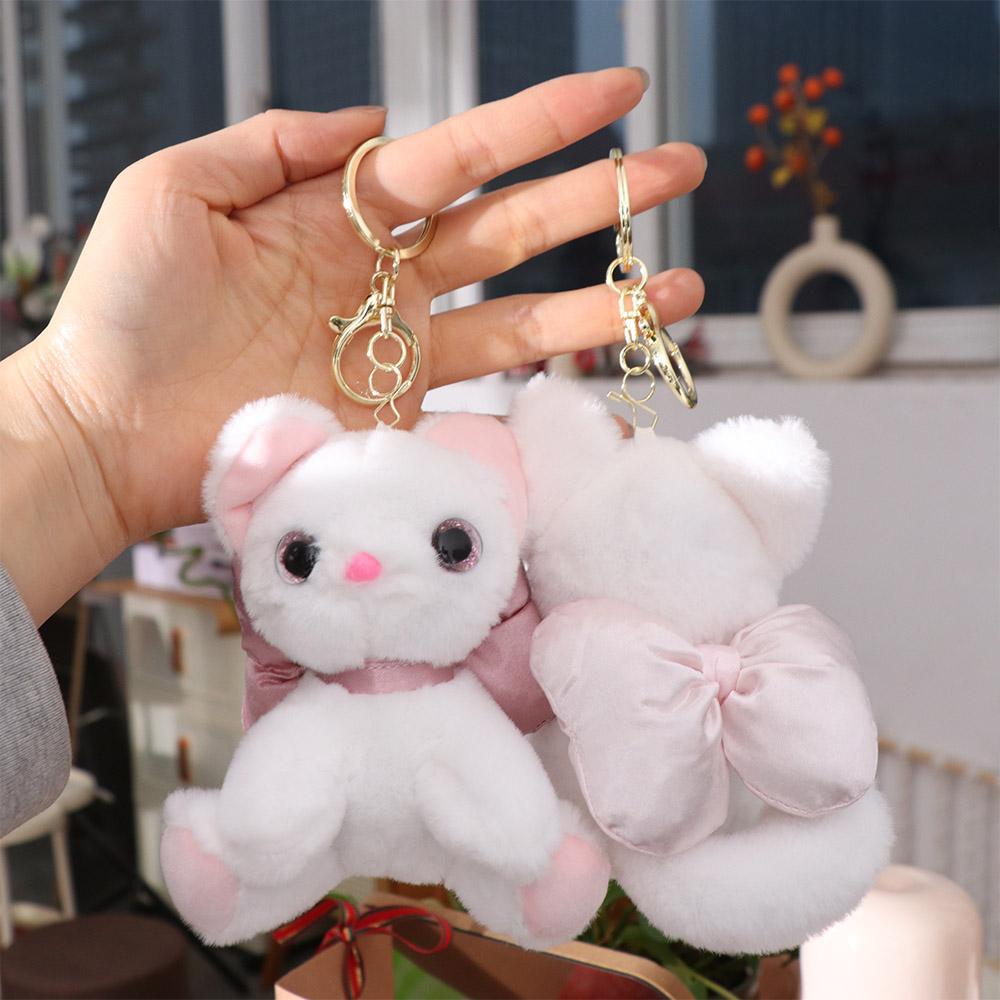 Soft Bow Cat Plush Keychain PP Cotton Stuffed Doll Keychain Lovely Kitty Keyring Doll Kid Girl Boy
