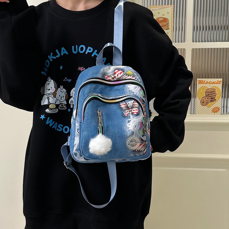 Denim Backpack 2025 New Korean Version of Fashion Printing Trend Ins Style Women's Versatile Casual Backpack
