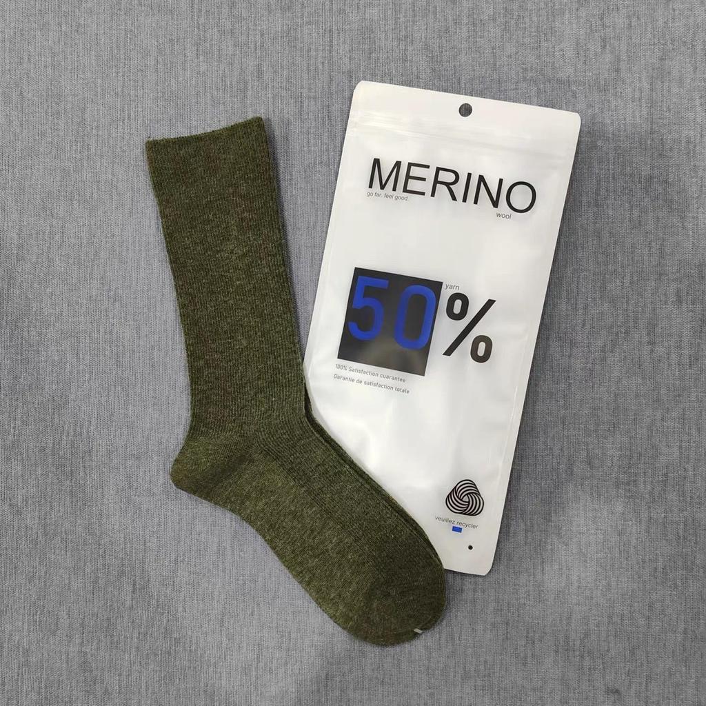 Women's 80% Merino Wool Knee-High Socks, Double-Needle College Style, Slouchy, Warm for Autumn/Winter, Solid Color.