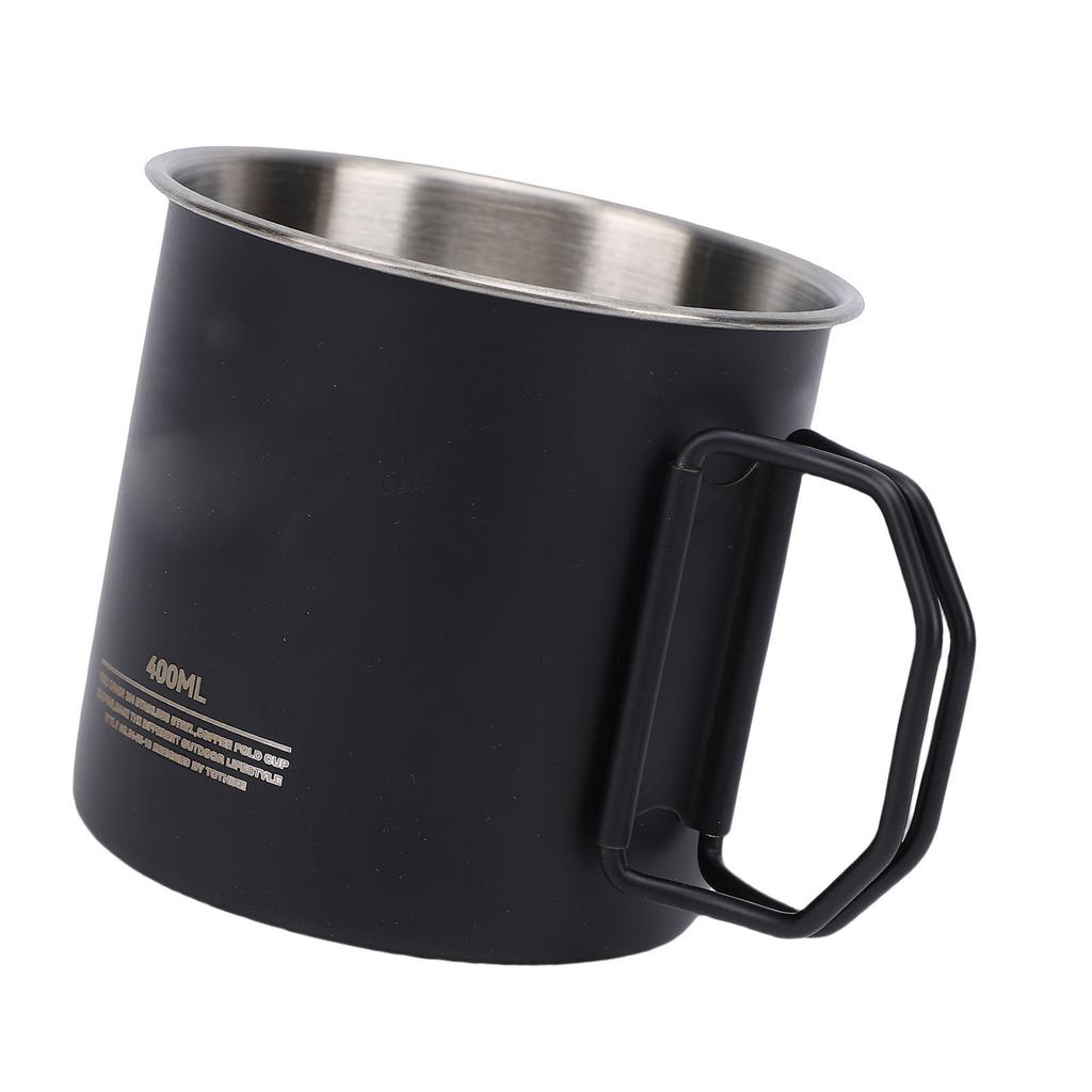 304 Stainless Steel Camping Mug Outdoors Cup with Foldable Handle 400ml for Backpacking Hiking Picnic Fishing