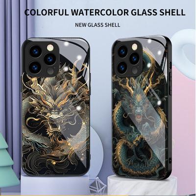 Gehärtetes Glasgehäuse mit goldenem Drachen-Aufdruck, schützende TPU-Abdeckung, weiche Schutzhülle für iPhone Samsung