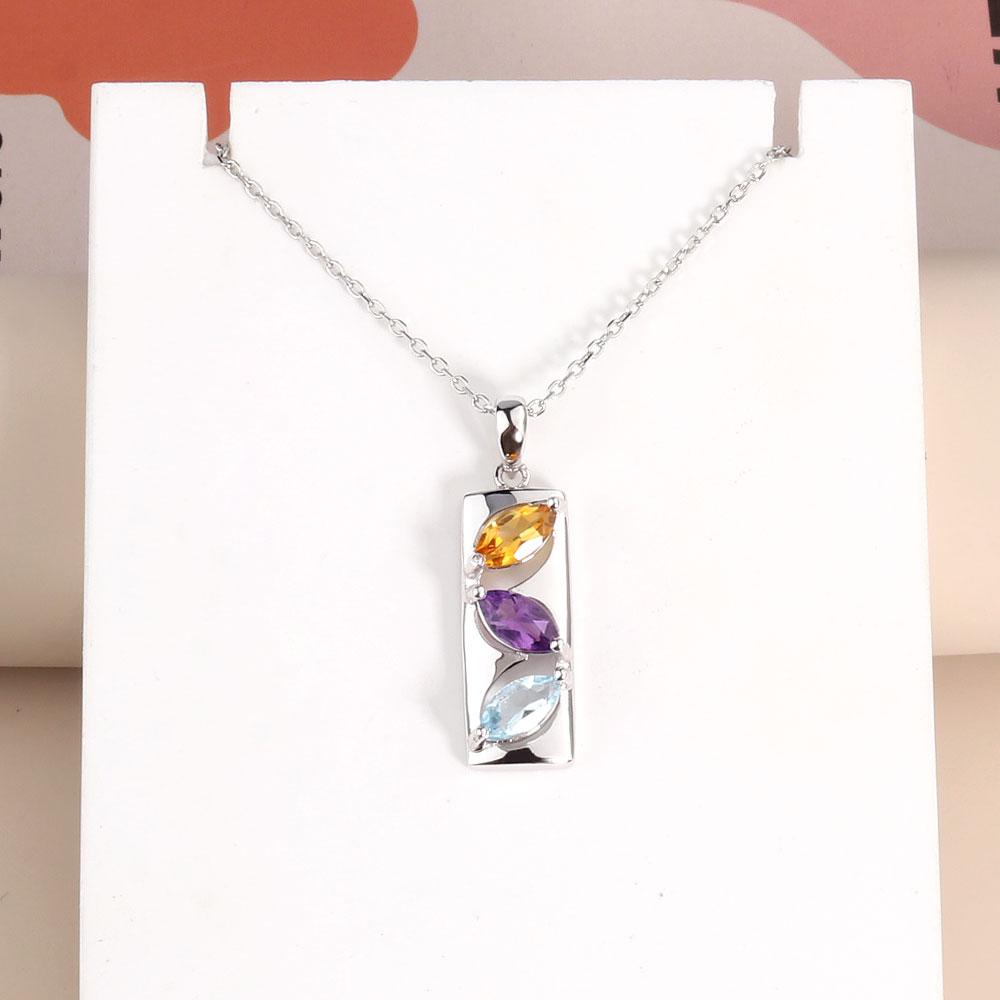

Ожерелье-подвеска из натурального драгоценного камня с красочным танзанитом, небесно-голубым топазом, турмалином, драгоценным камнем из стерлингового серебра 925 пробы, изысканные ювелирные изделия m жёлтый/фиолетовый