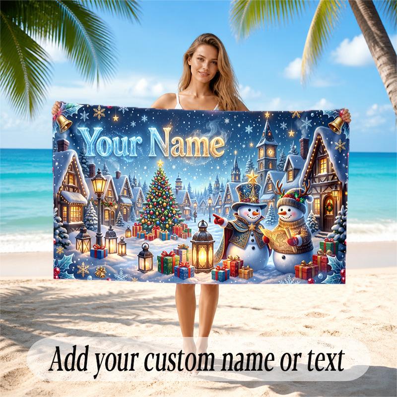 Winter Theme Quick Dry Beach Towel Custom Name Text Print Large Sand Resistant Towel Beach Vacation