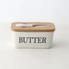 Ceramic Butter Box Butter Dish with Bamboo Lid and Knife Ceramic Butter Container with Lid for Countertop Butter Keeper Holder
