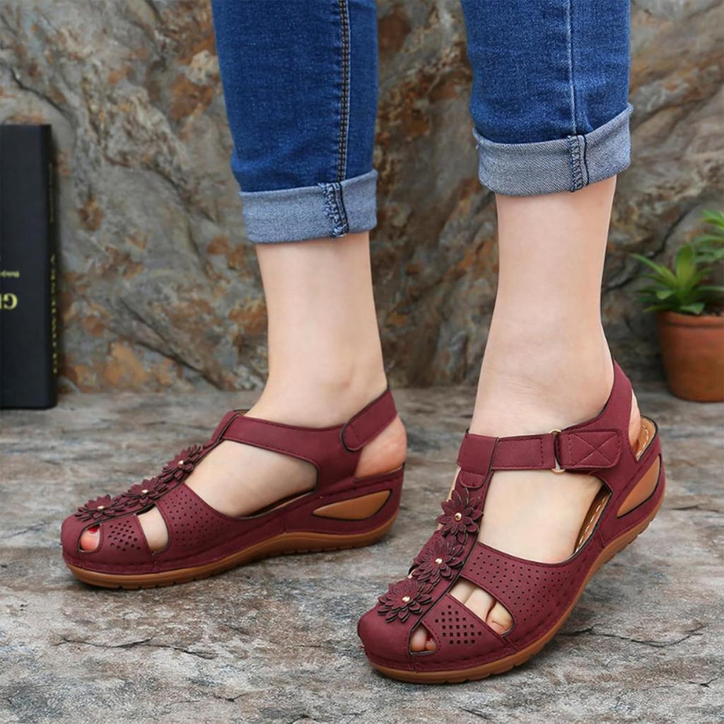 Damen Sandalen mit offenem Zeh, Hohlmuster, floral, weiche Sohle, lässiger Stil, bequem, Sommer, atmungsaktiv, leicht, zum Hineinschlüpfen