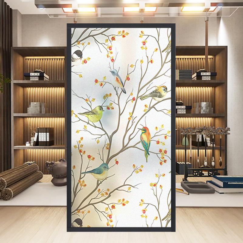 Chinese Style Flower Bird Window Film Home Bathroom Decor Frosted Window Stickers Static Cling Stained Privacy Glass Film
