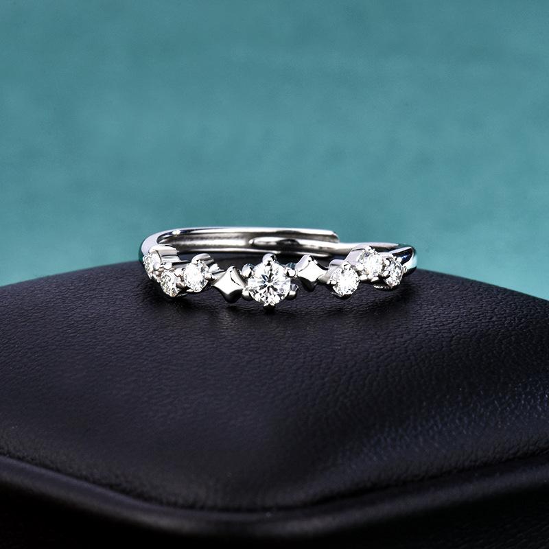 S925 Sterling Silver Bright Galaxy Moissanite Ring Women's Niche High-end Light Luxury Ring Jewelry