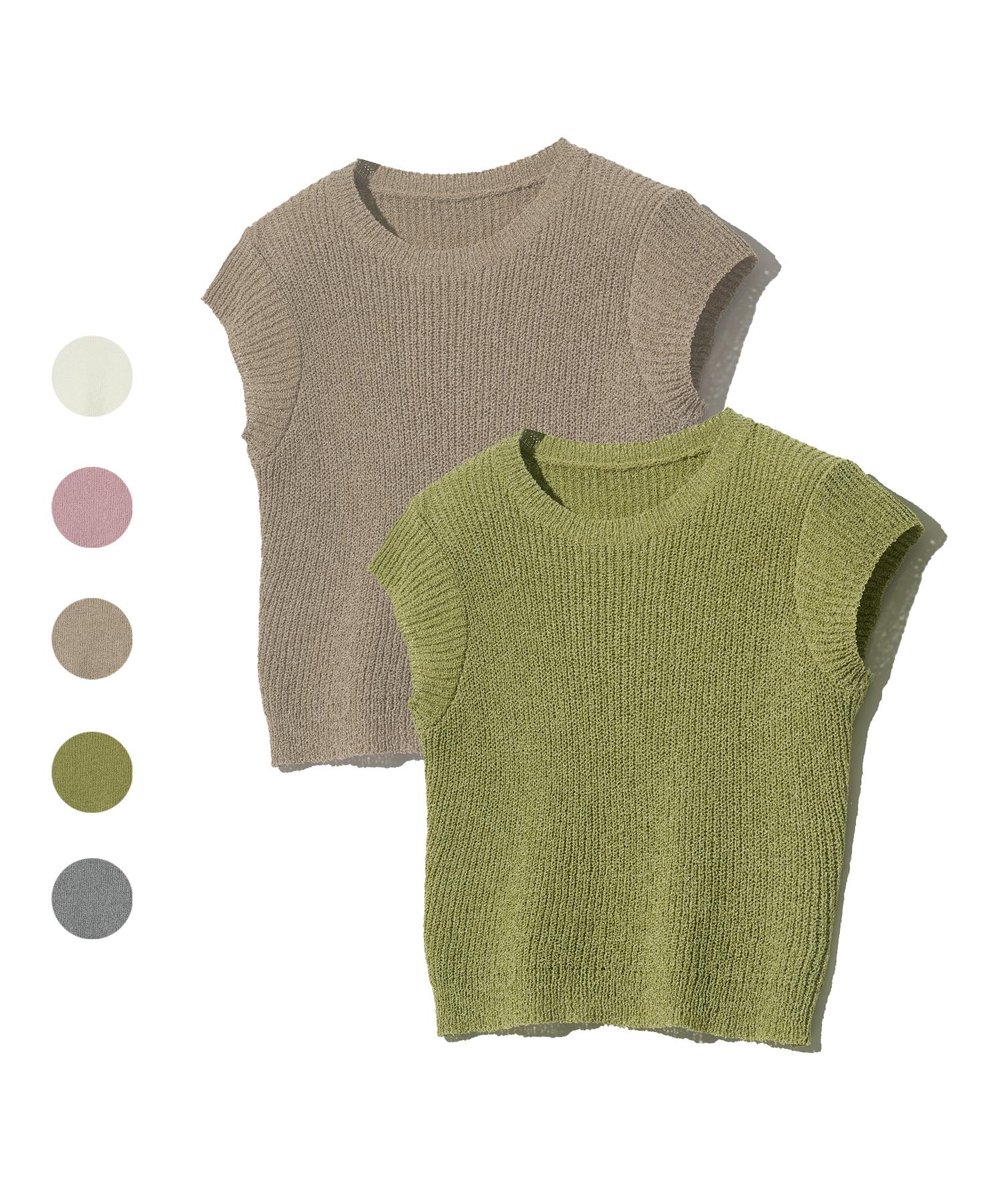 Viva Brown 85-Vivaj018 Short Crop Boucle Knit Short Sleeve 5 Colors Oatmeal/Free