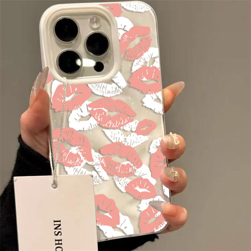 Wrinkled Texture Cute Heart Lips Soft TPU Phone Case for IPhone 17 16 15 14 13 12 11 Pro Max Plus Air Lovely Girl Cover Fundas
