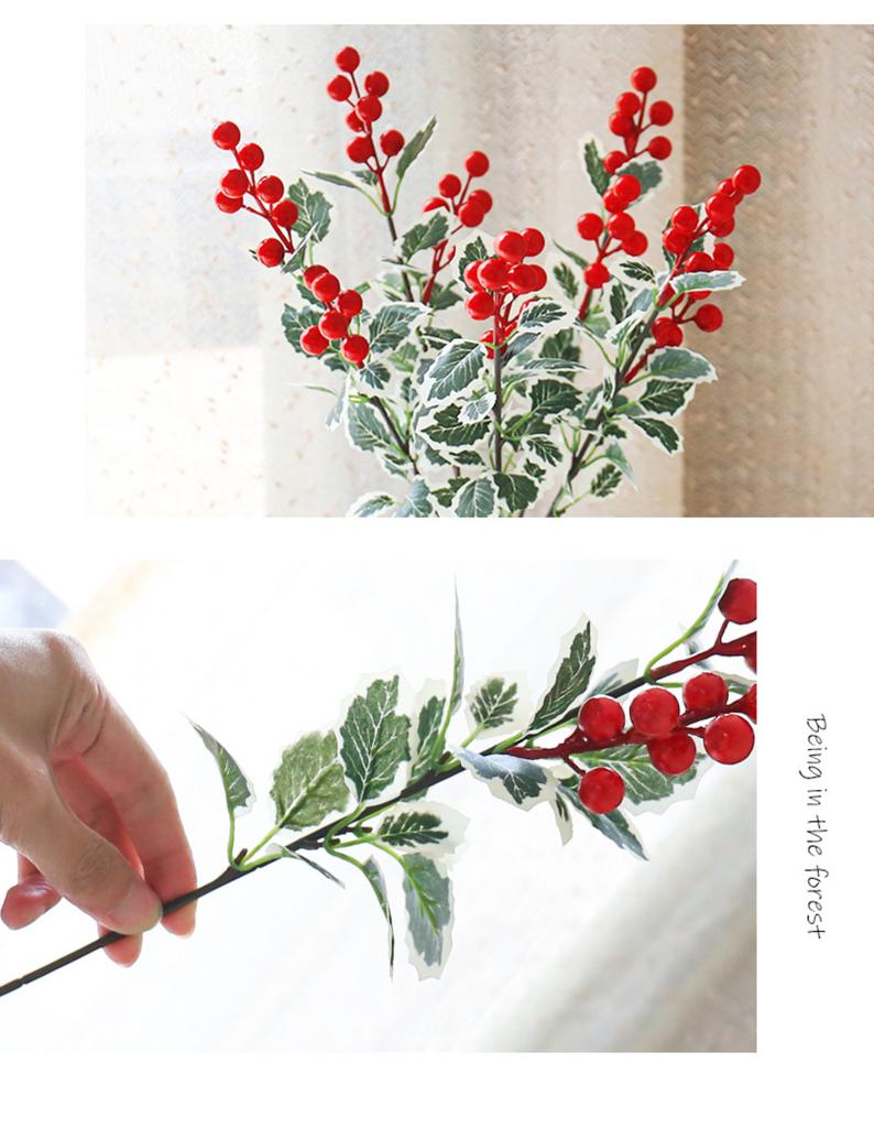 5pc Simulation 7-Pronged Red Fruit Christmas Leaf, Single Christmas Decoration Artificial Flower, Home Dining Table Flower Arrangement, Money Fruit