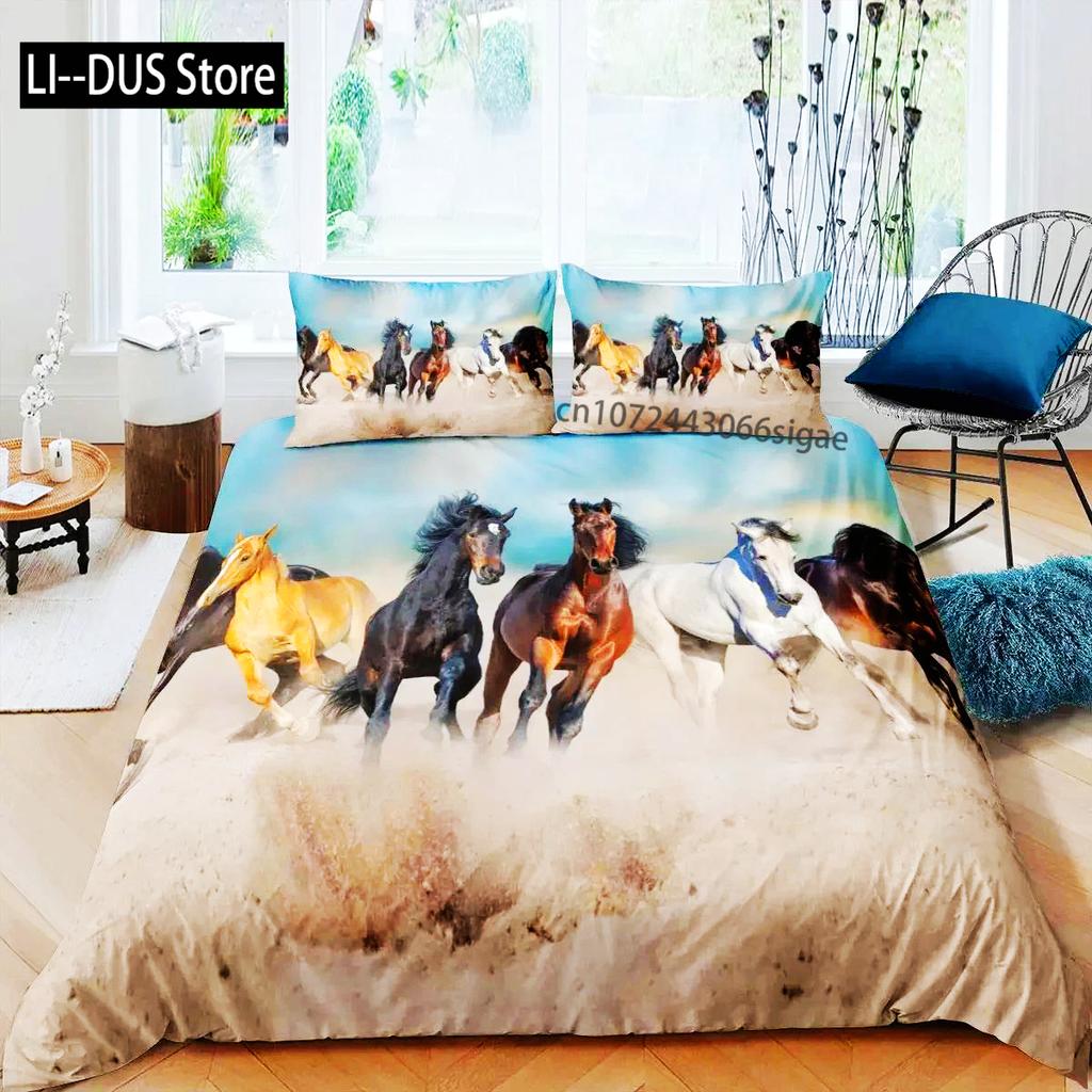 Comforter Horse Animal Bedding Set For Boys Teens Western Cowboy Sunset Scenery Double Queen King Size Polyester Qulit