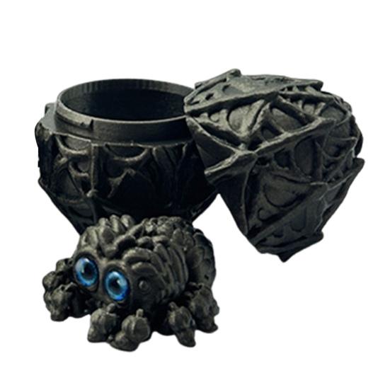 Halloween 3D Printed Spider Egg Figurine Movable Joints Spider Figure Fidget Toy Spider Egg with Articulated Spider Inside Decoration Ornament