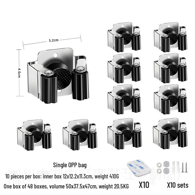Stainless Steel Wall-Mounted Mop and Broom Holder, Punch-Free Clip for Bathroom Storage