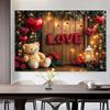 2D Romantic Love Teddy Bear Tapestry Wooden Wall Red Heart Balloon Photo Booth Decor