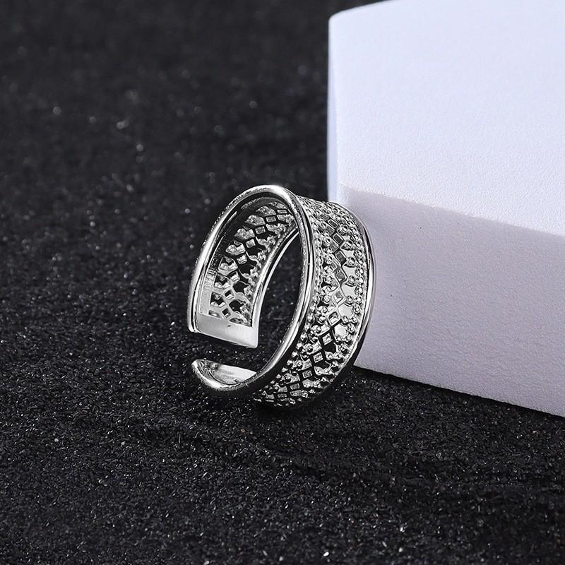 Adjustable Open Ring Women With Delicate Lace Design Minimalist Boho Chic Plated Jewelry