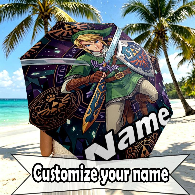 Custom Name Personalized The Legend Of Zelda Print Umbrella, Auto Open Close, 8‑Rib Sturdy Frame, Commute Camping Hiking Use, Birthday Gift