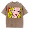 Blonde Girl Printing Women Washed Shrot Clothes Casual Fashion Tshirts Street Breathable Comfy Tee Tops Cool T Shirts
