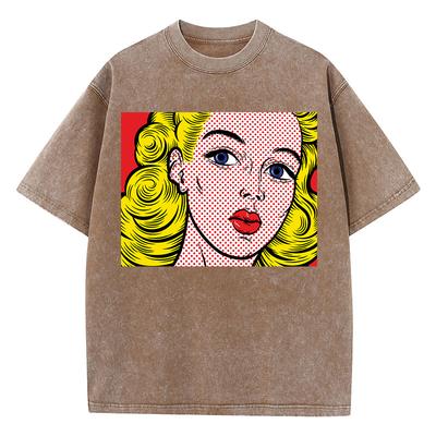 Fată Blondă Imprimare Femei Spălate Haine Scurte Tricouri Casual Fashion Stradă Respirabil Confortabil Tricou Maiouri Tricouri Cool