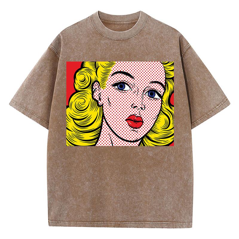 Blonde Girl Printing Women Washed Shrot Clothes Casual Fashion Tshirts Street Breathable Comfy Tee Tops Cool T Shirts