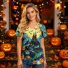 Women's V Neck Short Sleeve Work Top with Pockets Halloween Print Nurse Uniform Scrub Shirt for Healthcare Professionals