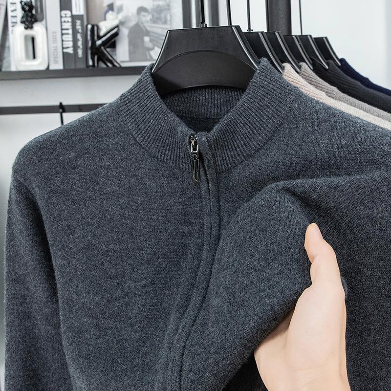 Men's 100% Pure Wool Thickened Cardigan Jacket - 600g High-End Zipper Sweater