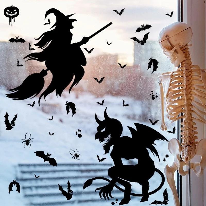 Halloween Giant Ghost Monster Ghost Shadow Window Sticker Witch Death Bat Skeleton Helloween Party Decor Electrostatic Sticker
