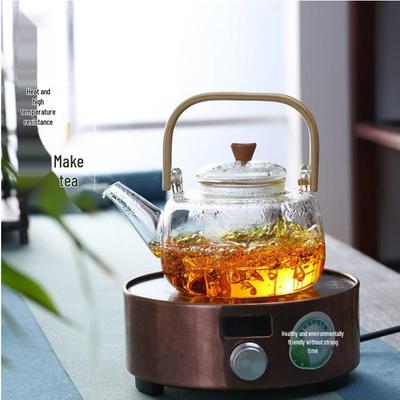 Japanese-Style Handmade High-Temperature Resistant Glass Teapot with Large Bamboo Handle for Brewing