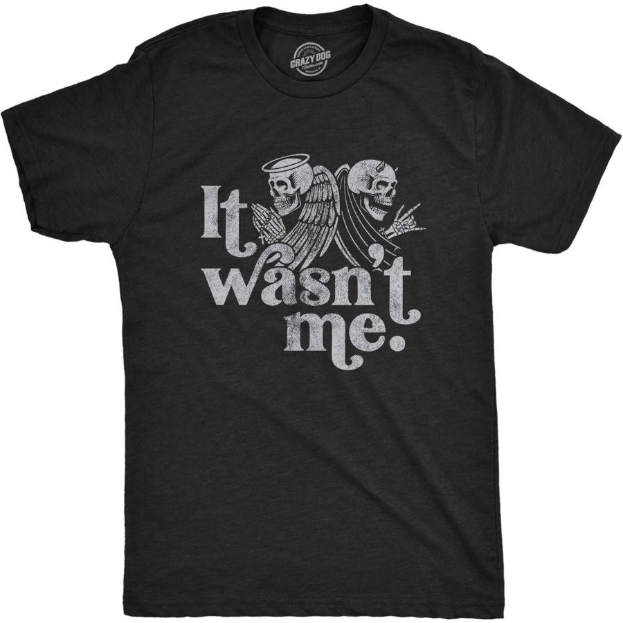 Mens It Wasn t Me Tshirt Funny Angel Devil Skeleton Halloween Graphic Tee XXXXXL разноцветный