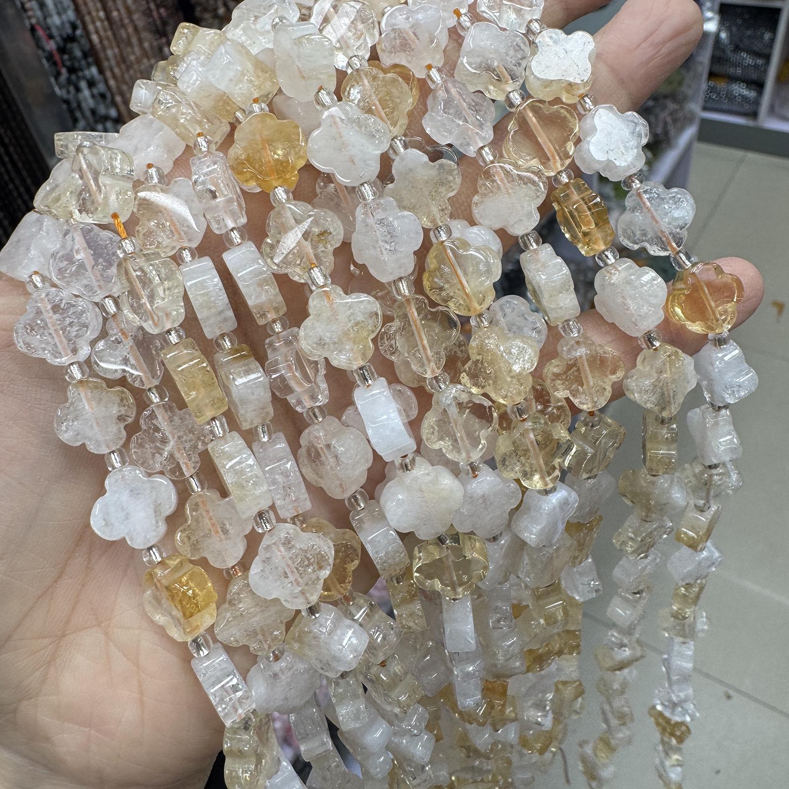 Natural Citrine Four-Leaf Clover Beads for DIY Bracelets/Necklaces