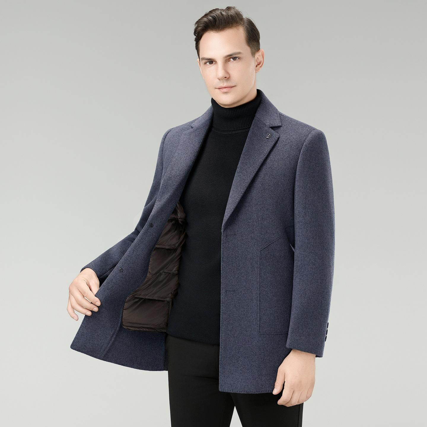 

Brand Men s Mid-Length Wool Coat with Detachable Down Liner - Winter Business Suit Jacket M сірий колір