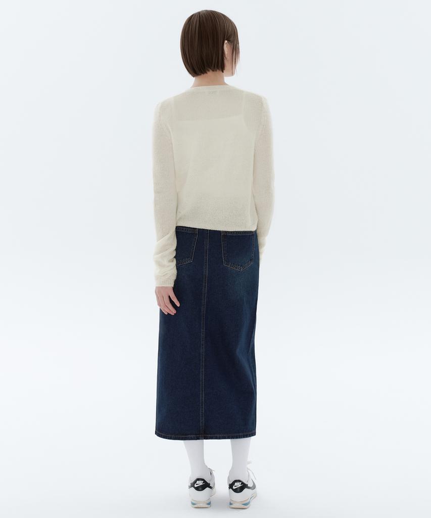 Musinsa Standard Woman Women'S Front Slit Denim Long Skirt [Dark Blue]