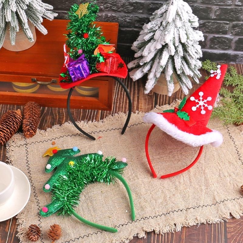Set Of 4 Adjustable Size Headbands Christmas Themed Headwear Handmade Festives Costume Accessories Party Supplies