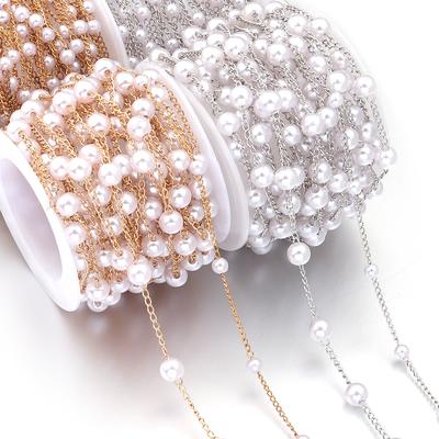 5Yards/Roll Copper Beads Chains Imitation Pearl Beads Chain For Jewelry Making DIY Bracelets Necklace Clothing Decor Accessories