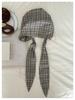Japanese Plaid Tie-Up Headband Beanie for Women: Spring/Summer Fashionable Versatile Design