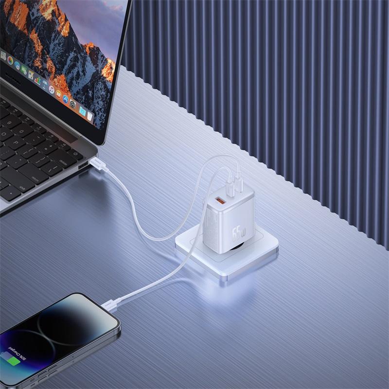 Baseus Cube Pro GaN 65W Charger - White | Dual USB-C & USB-A Ports for Fast Charging