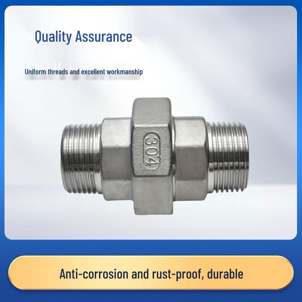 304 Stainless Steel Double-Ended Male Thread Union Oil Nipple Tightening Joint, Sizes: 1/4', 3/8', 1'