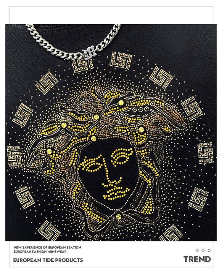 Men's European Luxury Round Neck Fleece-Lined Sweatshirt – Trendy, Thickened Outerwear with Hot Drill Design