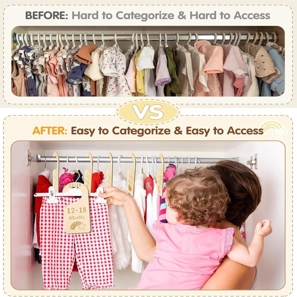 7/8Pcs Wood Infant Wardrobe Divider Label Assortment Nursery Clothes Organizers  Baby Clothes